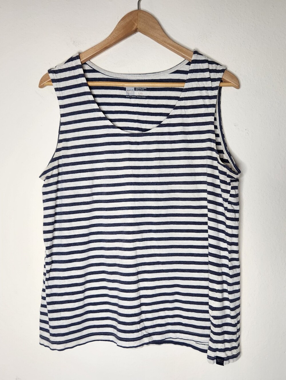 MEC Womens Large Navy Blue White Striped Tank Top Organic Cotton Tencel Blend